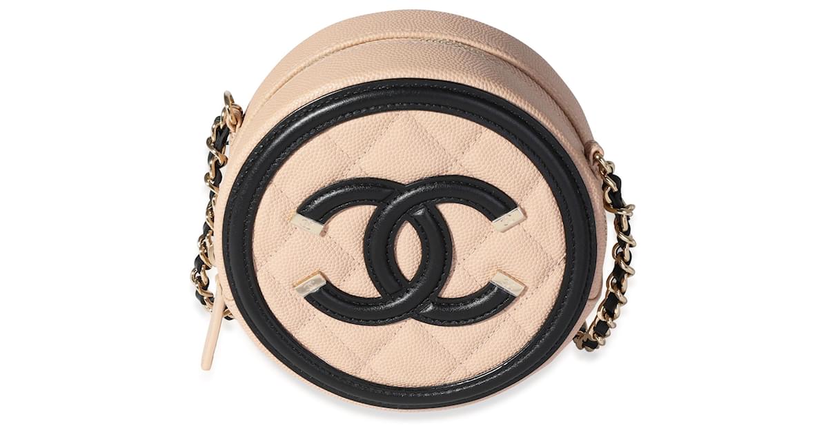 Chanel Beige & Black Caviar Quilted Round Filigree Crossbody ref.622630 -  Joli Closet