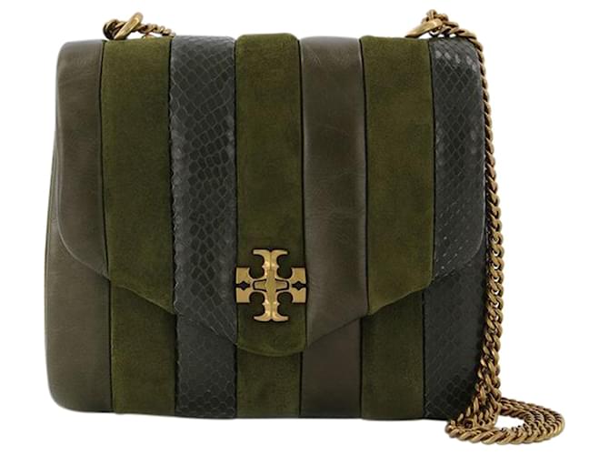 Tory Burch Kira Exotic Stripe Square Crossbody Green Khaki