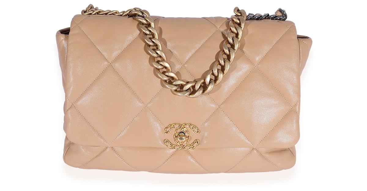 CHANEL Lambskin Quilted Maxi Chanel 19 Flap Beige 1215216