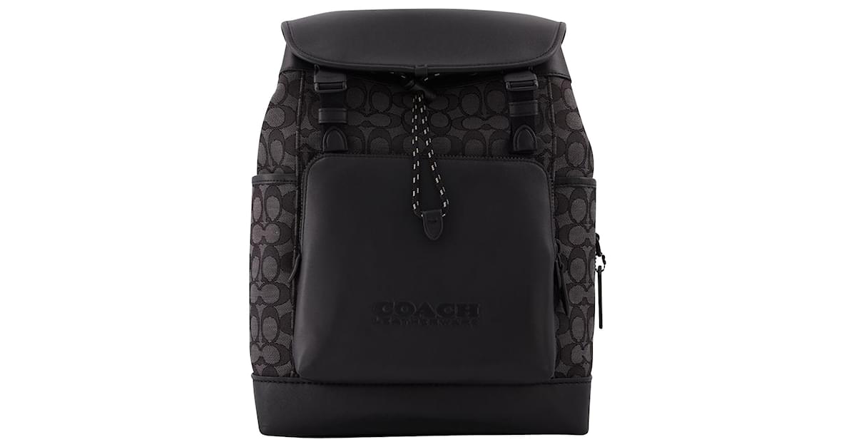 Coach League Flap Backpack in Signature Jacquard, Charcoal/Black