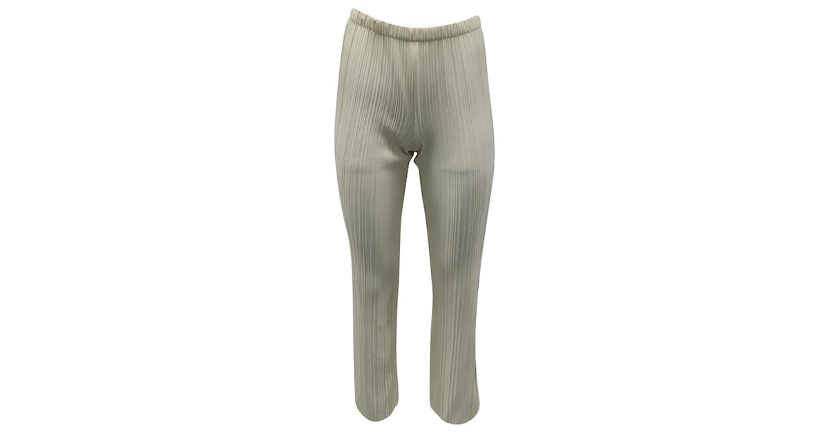 Anine Bing Billie Pliss Pants in Cream Polyester White ref.623195