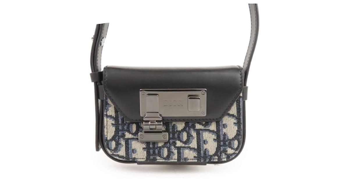 Christian Dior Oblique Dior Lock Nano Pouch Mini Shoulder Bag Jacquard Men  Black Leather ref.623577 - Joli Closet
