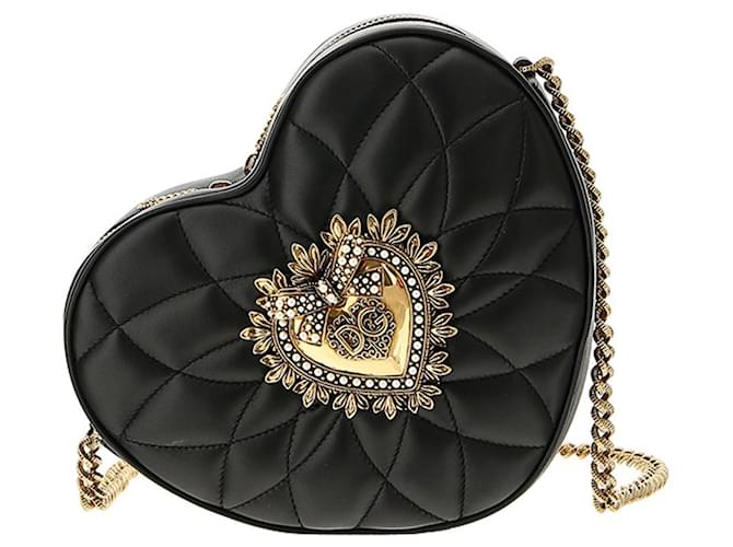 DOLCE&GABBANA DEVOTION leather Heart Ribbon 2way Clutch Shoulder Bag Black Gold Metal main image 1