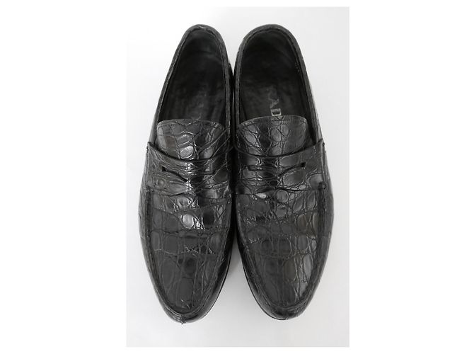 Prada Vintage Croc Leather Loafers Black ref.628630 - Joli  display picture 1