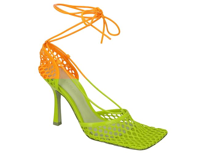 パンプス BOTTEGA VENETA Orange mesh Stretch pumps (578321VBPS4 6529) Bottega Veneta Chain Heels 