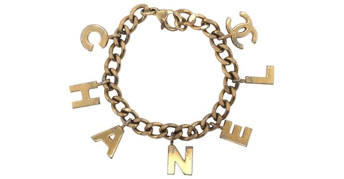 Chanel - 02A Logo Charm Bracelet Gold Plated Chain Letters Golden  ref.630321 - Joli Closet