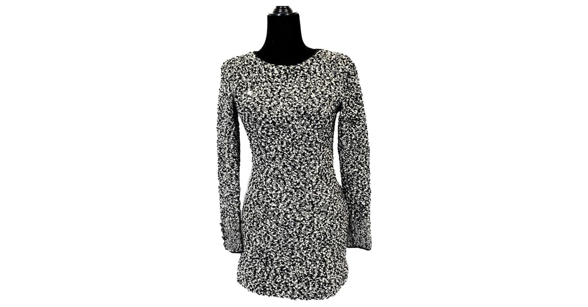 Chanel - 94A Knit Clear Sequin Dress - Black & White Wool ref