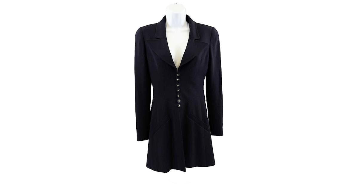 Chanel 1997 Runway Gripoix CC Logo Button Corset Suit Jacket - Dark Navy  Blue Navy blue Wool ref.630324 - Joli Closet
