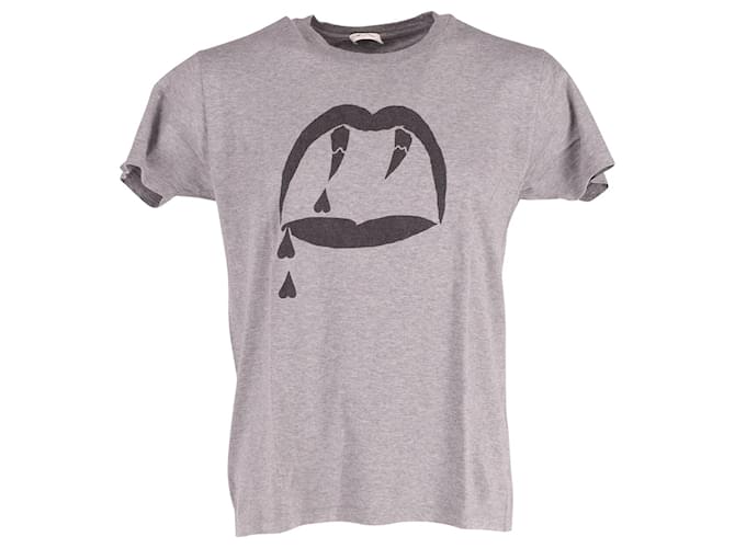 Saint Laurent Blood Luster Print Short Sleeve T-shirt in Grey