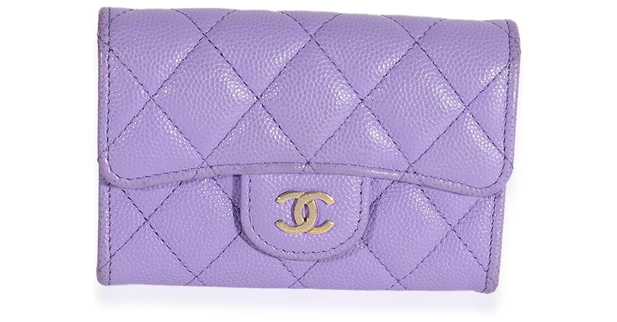 CHANEL Caviar Quilted Flap Card Holder Wallet Purple 592853