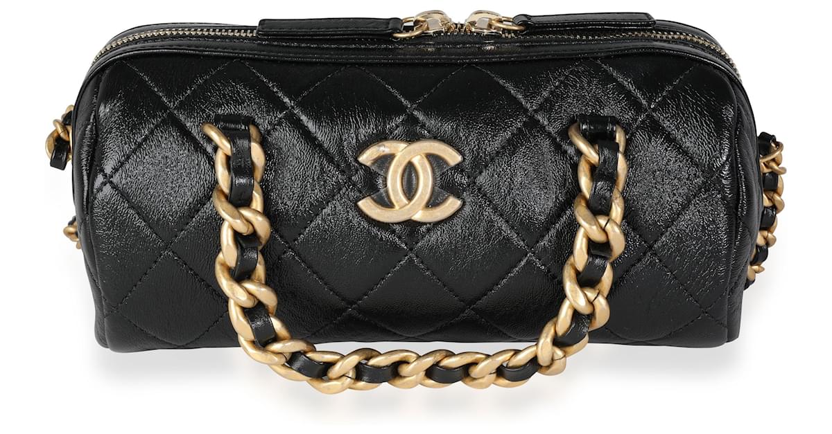 Pre Owned Chanel Black Lambskin Leather All Day Long Bowler Bag
