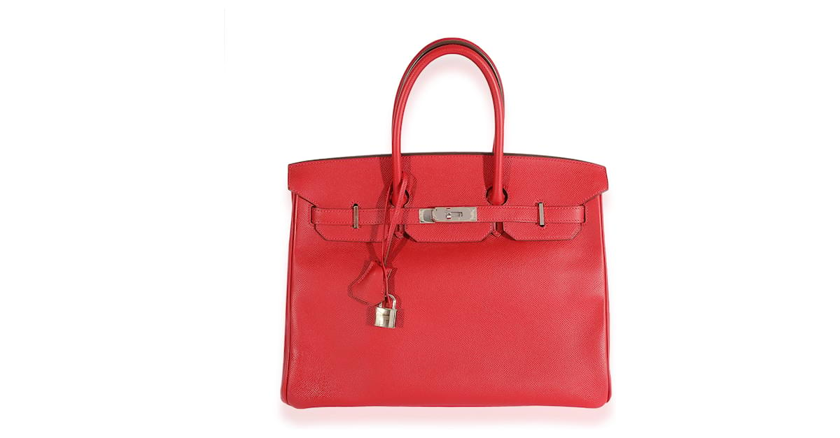 Hermes PHW Birkin 35 Hand Bag Veau Epsom Leather Rouge Casaque Red