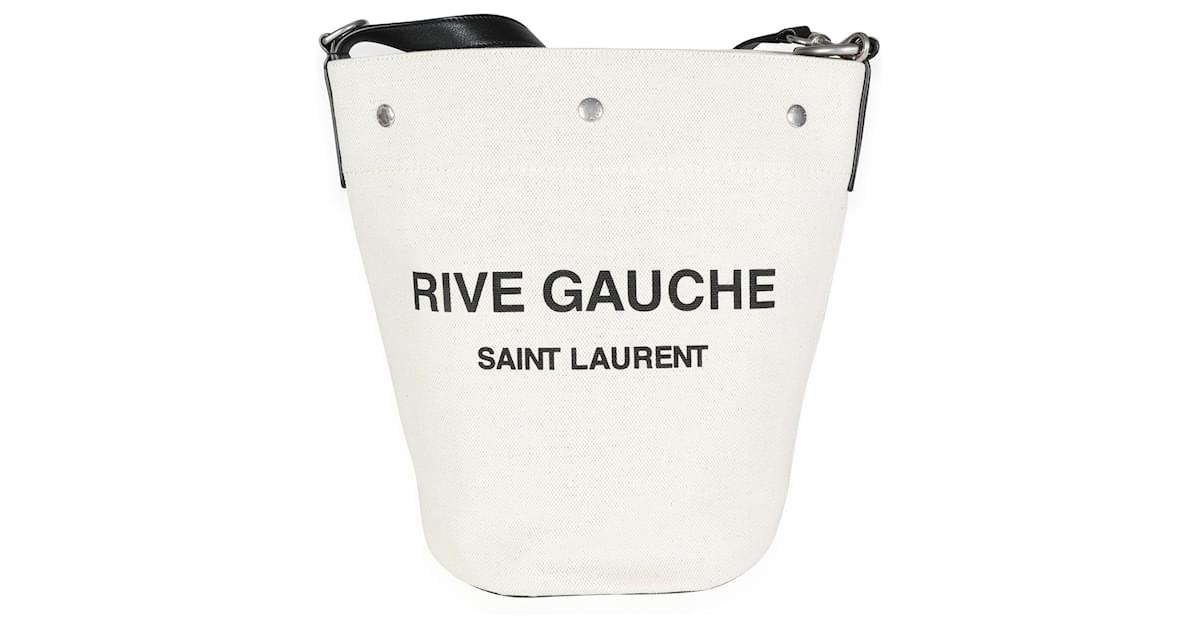 Saint Laurent Rive Gauche Linen & Leather Bucket Bag - Blanc Noir