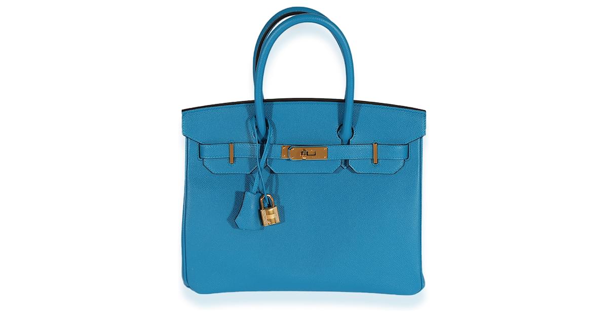 Hermes Birkin 30 Taurillon Clemence Mykonos Blue GHW Handbag