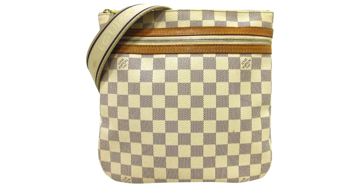 Louis Vuitton White Damier Azur Pochette Bosphore Leather Cloth ref.984988  - Joli Closet