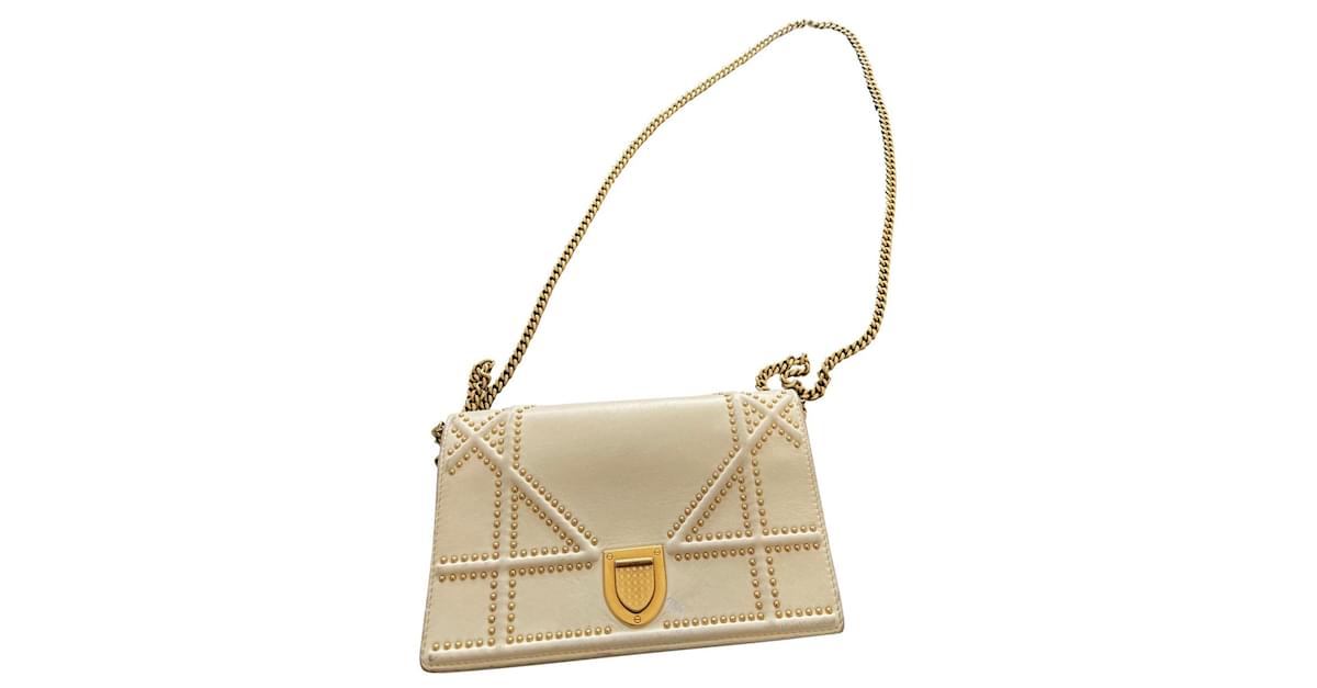 Christian Dior Beige Studded Leather Diorama Small Flap Bag