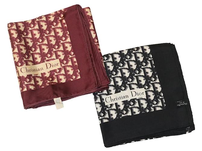 Christian Dior Trotter Scarf Silk 2 pieces Wine Red Black