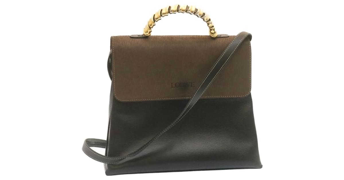 LOEWE Twist handle Velazquez Hand Bag Leather 2way Black Brown Auth am2237g  ref.634208 - Joli Closet