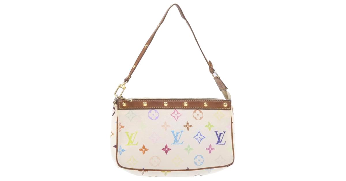 LOUIS VUITTON Multicolor Pochette Accessoires Pouch White M92649 LV Auth  am266g