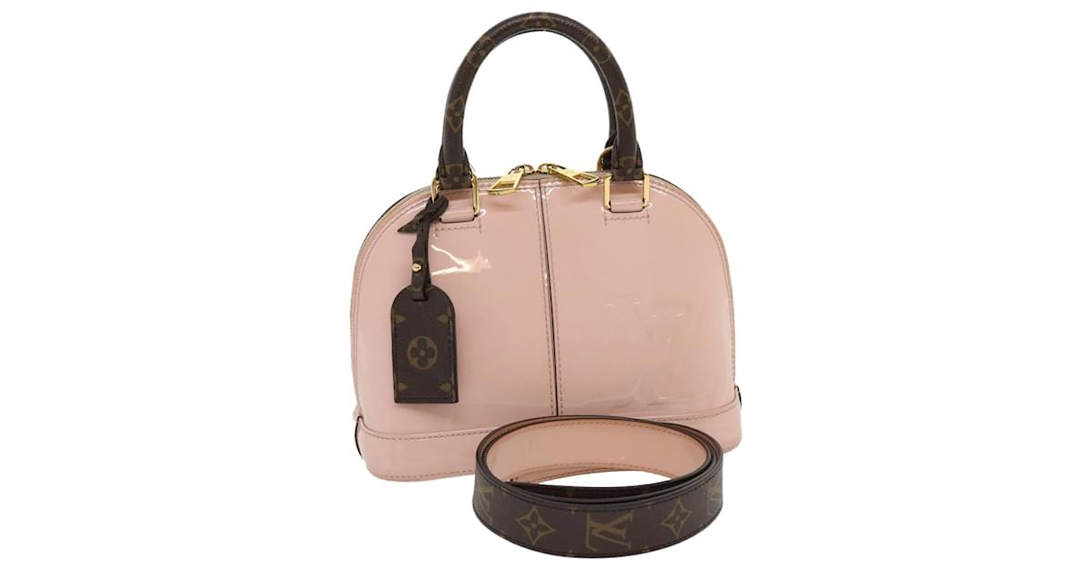 LOUIS VUITTON Vernis Rayures Alma BB Hand Bag 2way Beige Pink M90970 Auth  tp210A
