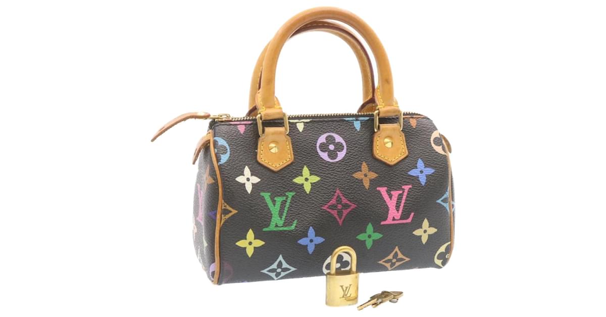 LOUIS VUITTON Monogram Multicolor Mini Speedy Hand Bag Black M92644 Auth