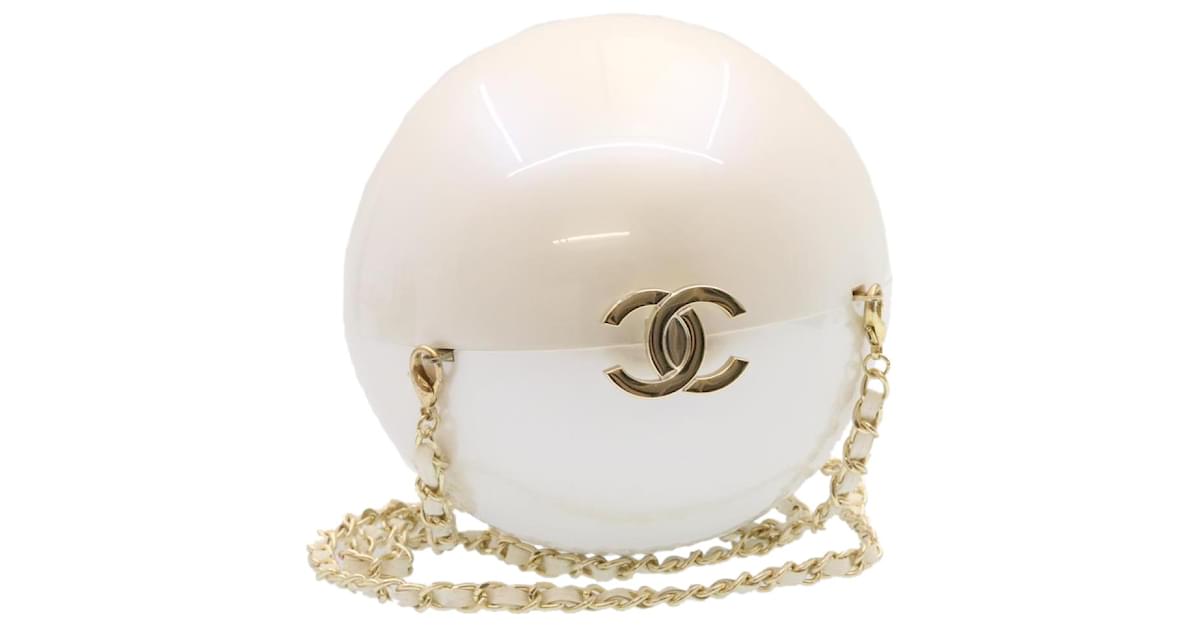 CHANEL Sphere Ball Chain Shoulder Bag White Gold CC Auth 26777a Golden  Plastic ref.636238