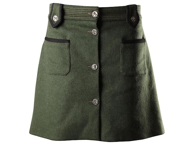 Miu Miu Mini-jupe ?�vas?�e boutonn?�e sur le devant en laine vert arm?�e ref.637485 - Joli Closet