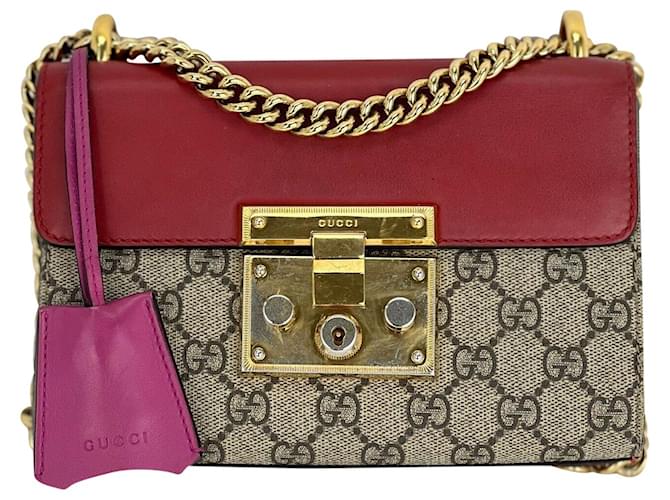 Gucci Handbag Padlock Gg Supreme Canvas Leather Small Pink/red
