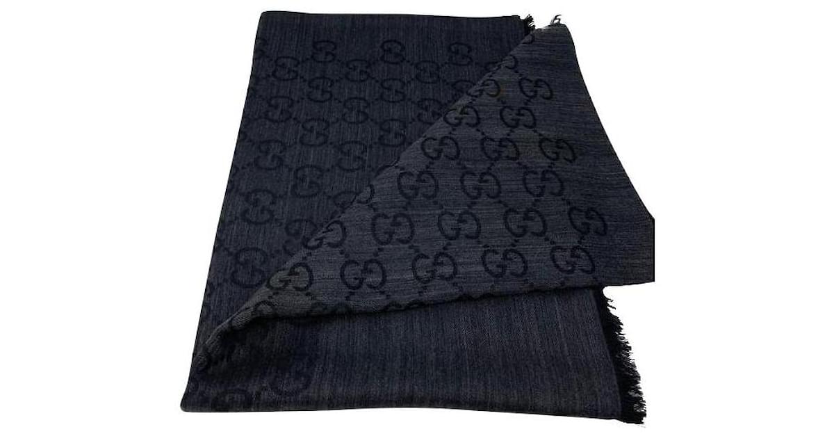 Stola Gucci Monogram GG grigio antracite Dark grey Silk Wool ref.639433 ...