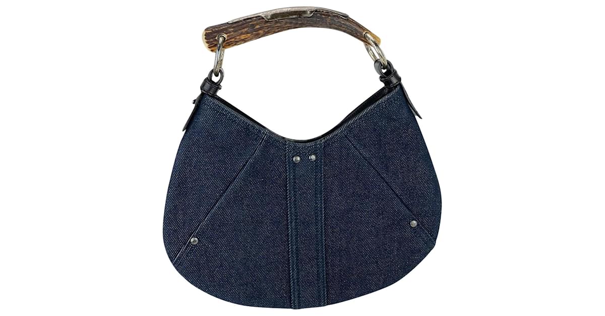 Yves Saint Laurent Denim Mombasa Horn Sling Bag - Blue Shoulder Bags,  Handbags - YVE24765