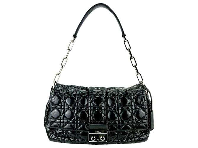 Dior Christian Bag Patent Leather Cannage New Lock Black