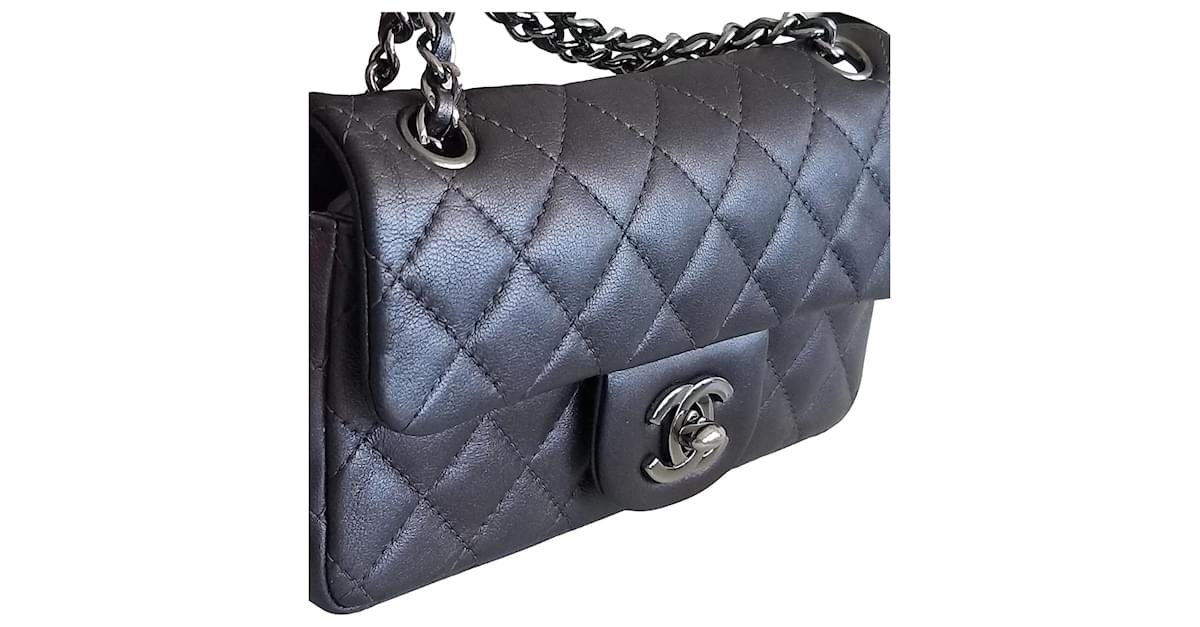 Chanel Classic Flap Iridescent Gunmetal Gray Mini Crossbody Bag Black  Leather ref.641518