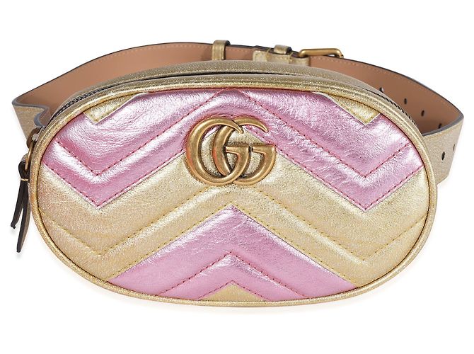 Gucci Pink & Gold Metallic Matelasse Marmont Belt Bag  display picture 1
