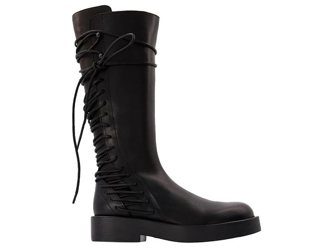 Bottes Ann Demeulemeester Cuir Extensible Au-dessus Du Genou - Taille 35 Noir - Neuves