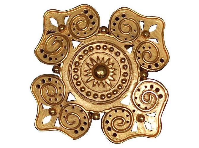 Broche Vintage En Métal Doré Et Verre Turquoise - Longueur 5,2 Cm - Jolie Pièce Ancienne