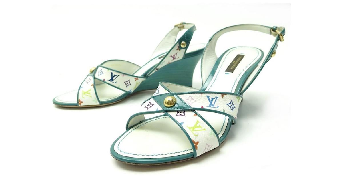 LOUIS VUITTON JOY WEDGE MONOGRAM MURAKAMI SHOES 37 SANDALS SHOES White  Cloth ref.650132 - Joli Closet