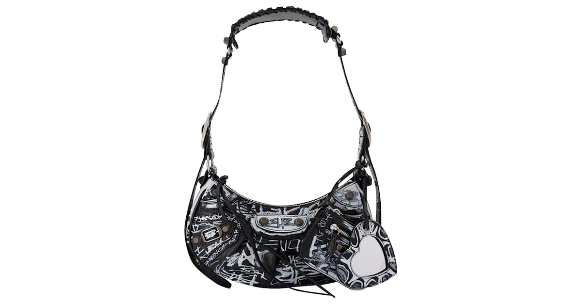 Le Cagole XS Graffiti Leather Shoulder Bag in Black - Balenciaga