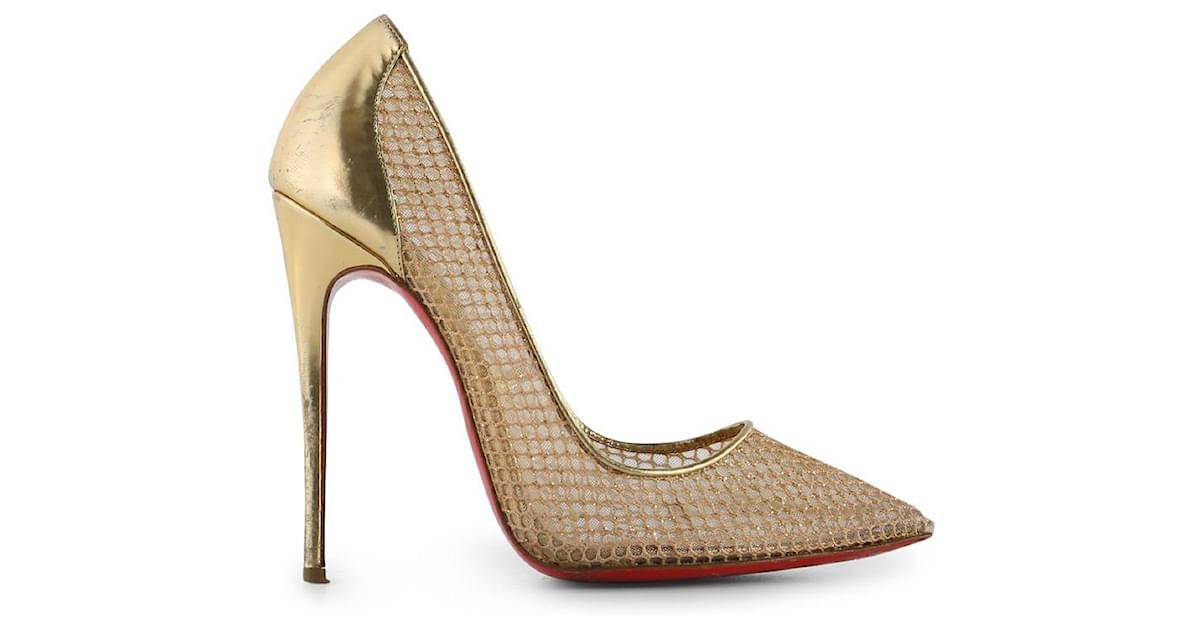 Christian Louboutin Crystal Embellished Gold Mesh & Leather