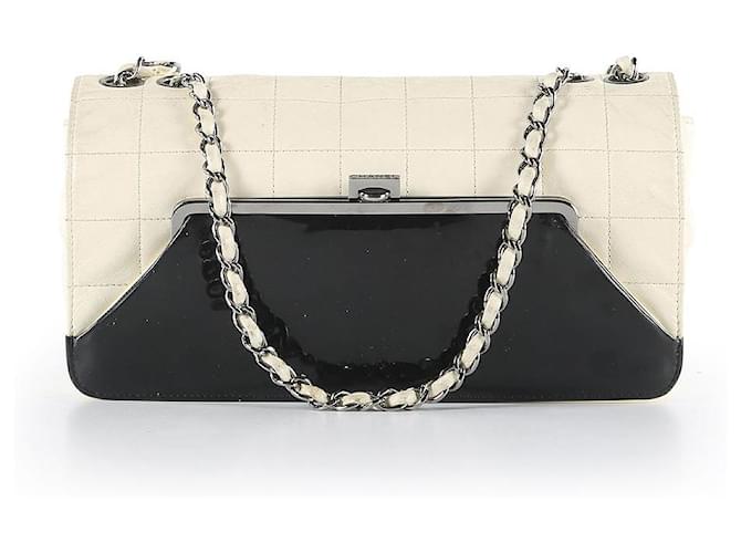 Sac Main TEXTER Cuir Verni Blanc - état Neuf - Vintage