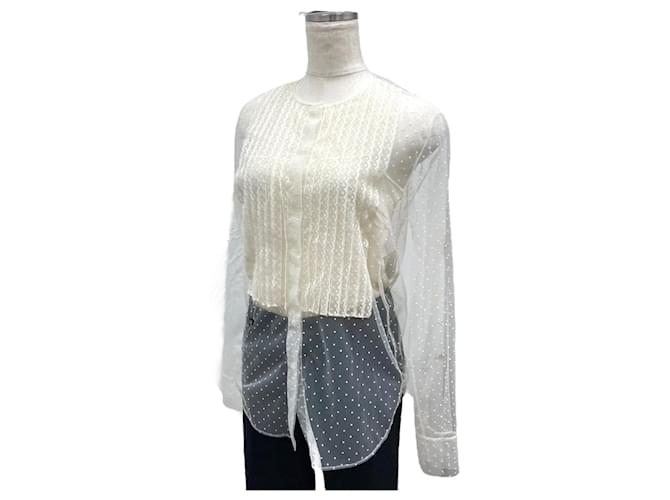 Christian Dior Bee Embroidery Brum Titure See-through Blouse