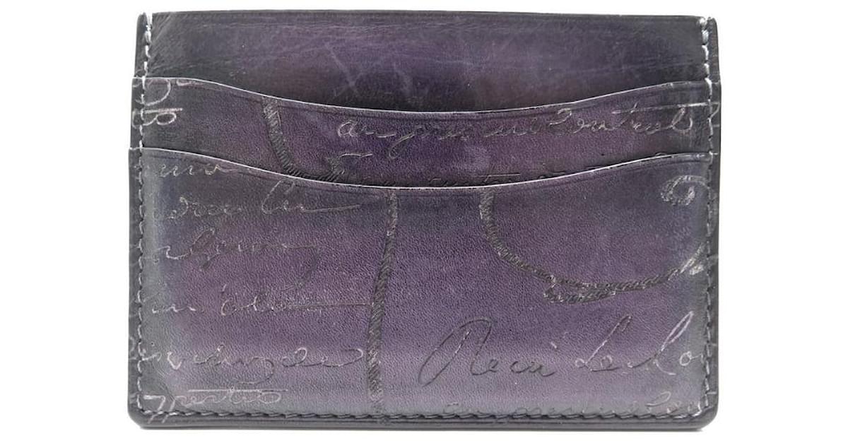 BERLUTI BAMBOO NEO CARD HOLDER IN PURPLE SCRITTO LEATHER CARD