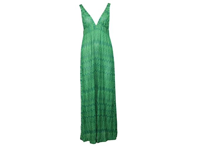 Missoni Mare Zigzag-pattern Open-back Knitted Maxi Dress in Green Wool ref.JC658076 (Sold) - Joli Closet Missoni Mare Zigzag-pattern Open-back Knitted Maxi Dress in Green Wool ref.JC658076 (Sold) - Joli Closet
