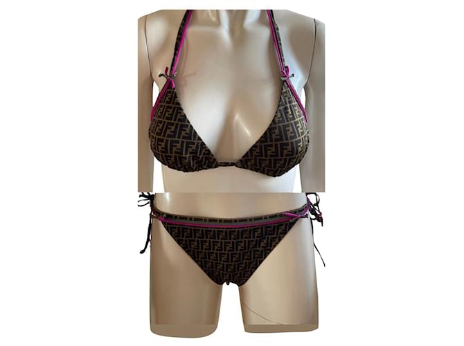 Maillot de bain - bikini - monogramme Fendi Zucca Lycra Marron Rose