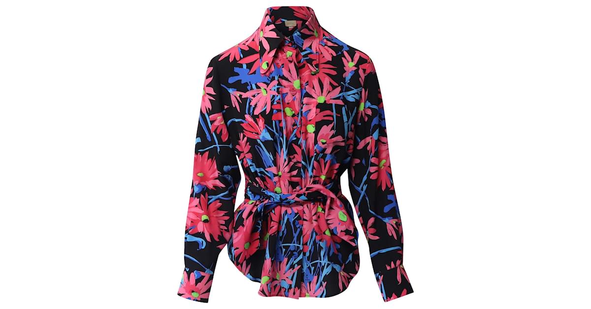 Gucci Oversized Floral Print Shirt Silk Black