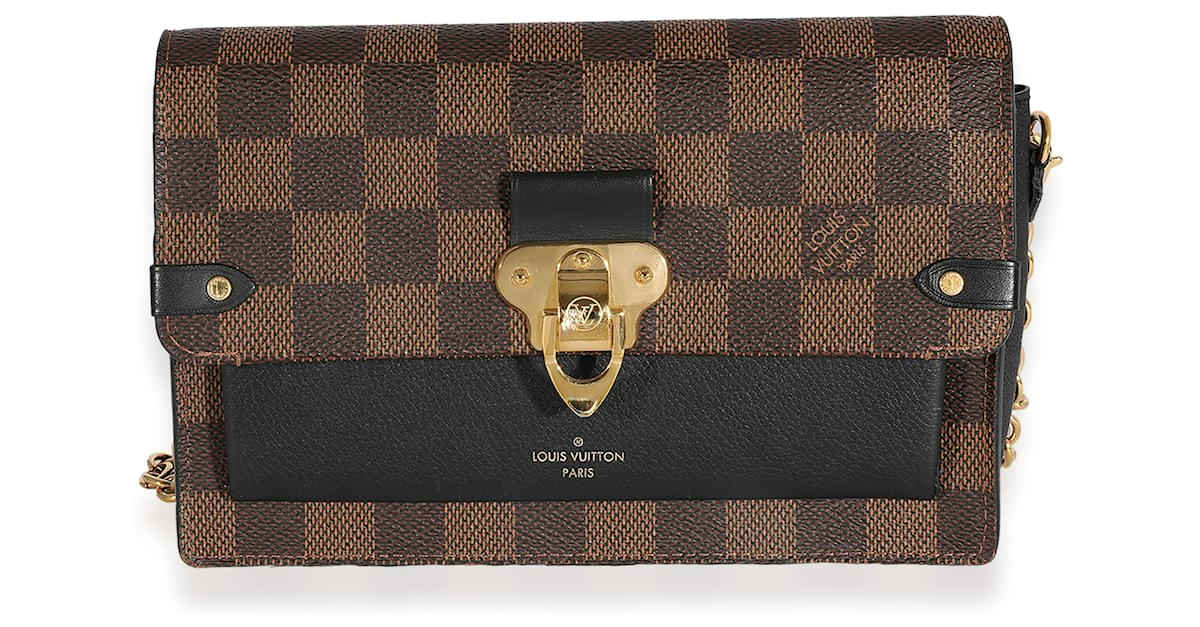 Louis Vuitton Damier Ebene Canvas & Black Cowhide Vavin Chain Wallet