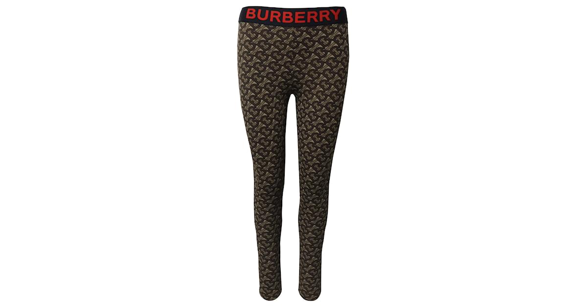 Burberry Monogram Print Stretch Leggings in Brown Polyamide Nylon   - Joli Closet