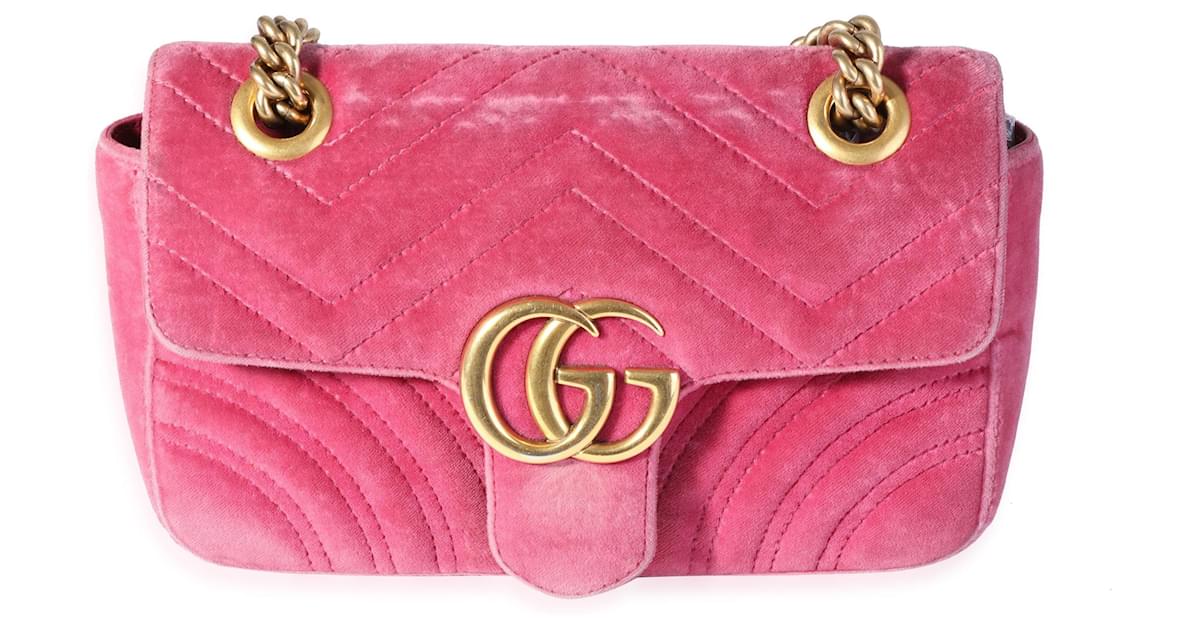 Gucci Rose Velvet Matelasse Marmont Small Shoulder Bag Pink Leather   - Joli Closet