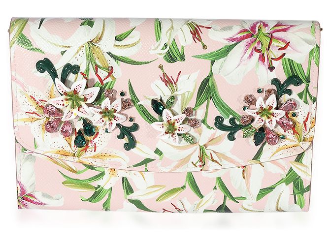 Dolce & Gabbana Pink Floral Print Coated Canvas Embellished Clutch ...