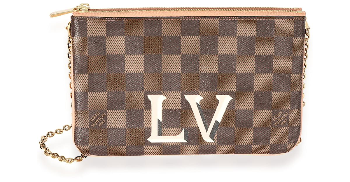 Louis Vuitton Damier Ebene & Rose Ballerine Double Zip Pochette Brown  ref.659568 - Joli Closet