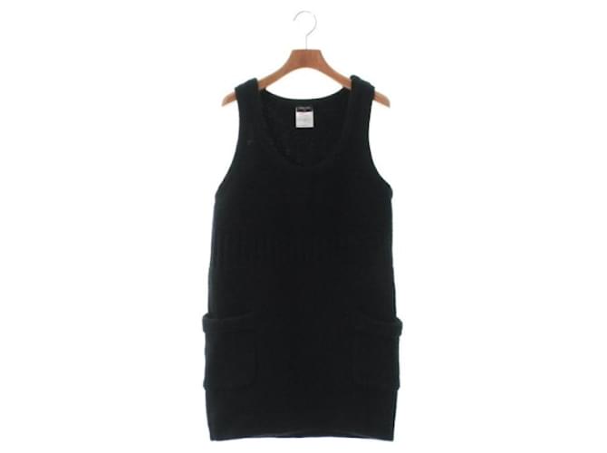 CHANEL Wool, Yak, Cashmere, Silk Flared Sleeve Knit Dress one piece High neck P62588 Gray brown 34